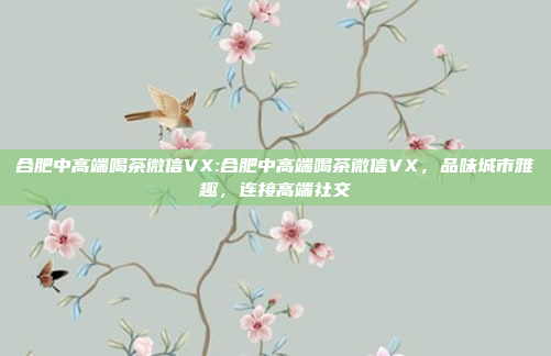 合肥中高端喝茶微信VX:合肥中高端喝茶微信VX，品味城市雅趣，连接高端社交