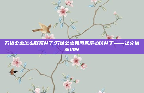 万达公寓怎么联系妹子:万达公寓如何联系心仪妹子——社交指南初探